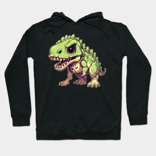 Green Scary Chibi T-Rex Isometric Dinosaur Hoodie